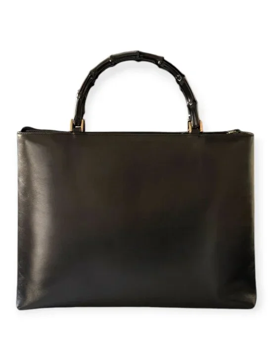 Vintage Gucci Bamboo Handle Black Leather Tote Bag - Picture 4 of 8